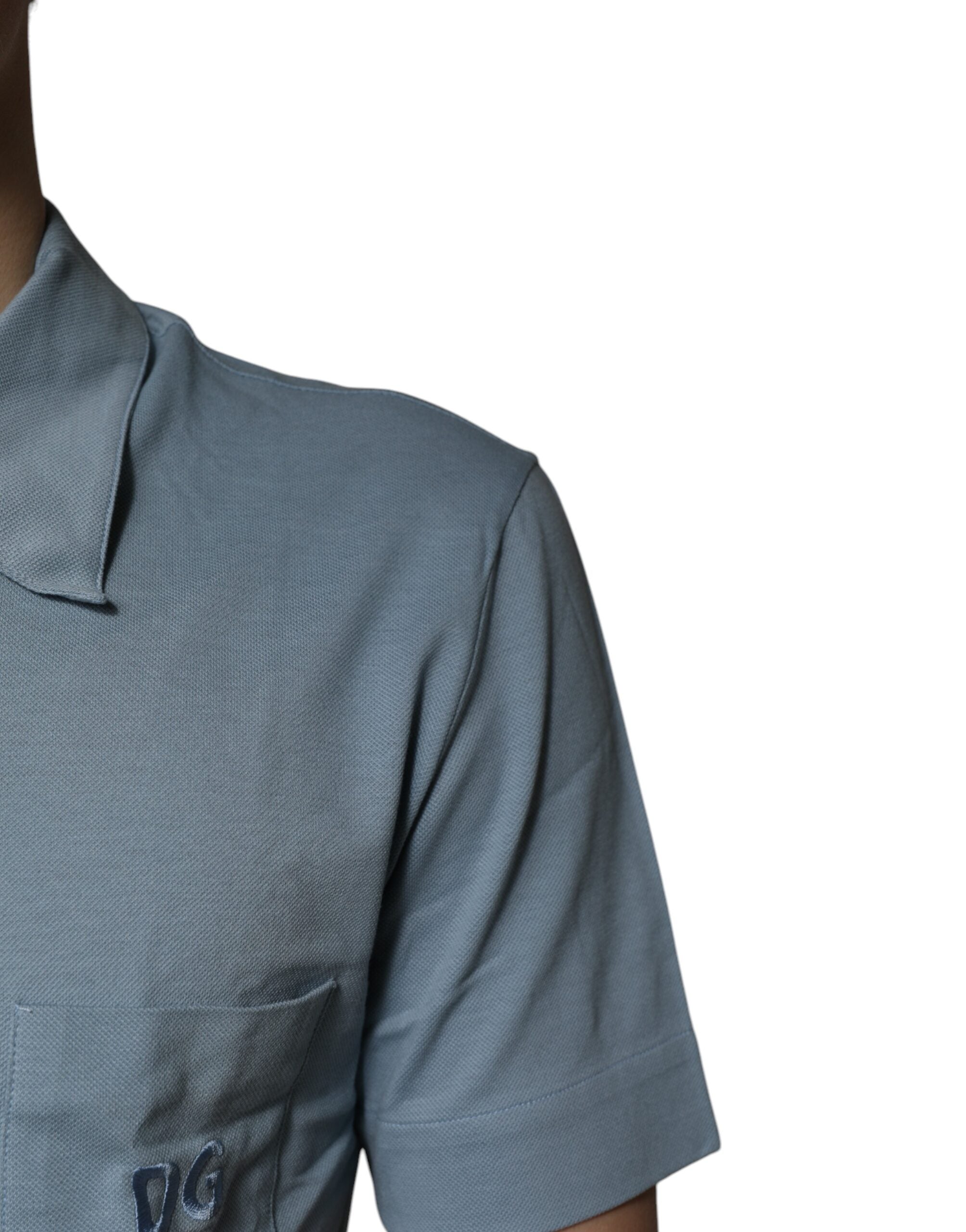 Dolce & Gabbana Men's Blue Cotton Button-Down Polo Shirt